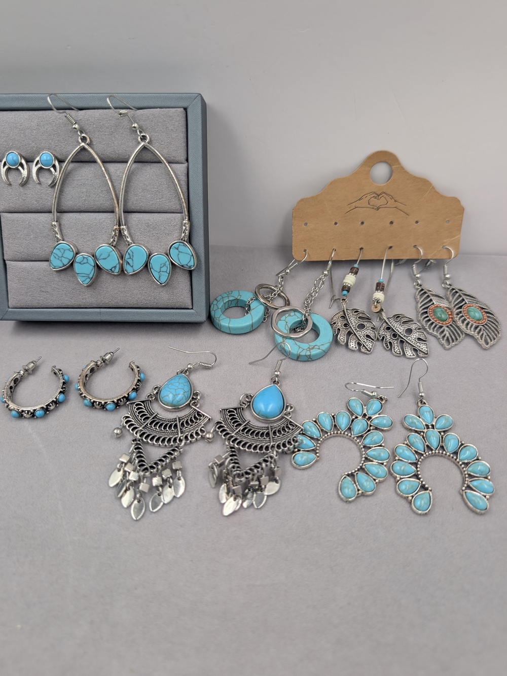 Southwestern Turquoise Style Boho Statement Earrings 8 Pair Lot | 0907